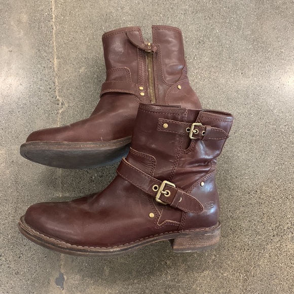 UGG Brown Fabrizia Leather Moto boots - Picture 2 of 5